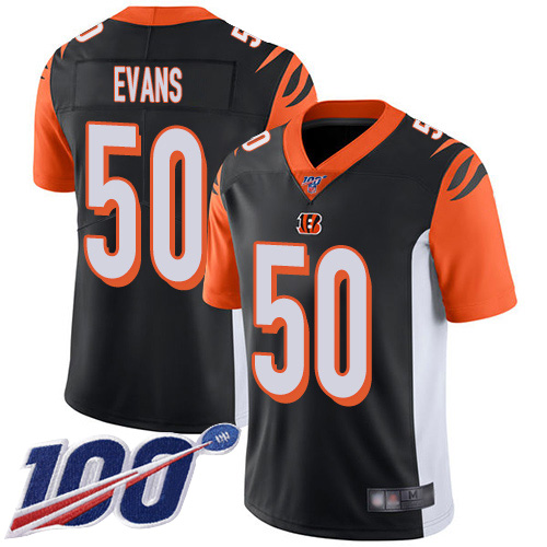Cincinnati Bengals Limited Black Men Jordan Evans Home Jersey NFL Footballl #50 100th Season Vapor Untouchable